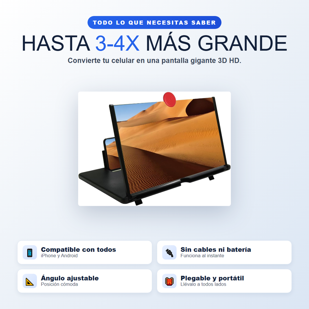 Hasta 3-4 veces mas grande, compatible con todos