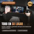Organizador de asiento para auto negro con soporte de celular y portavasos