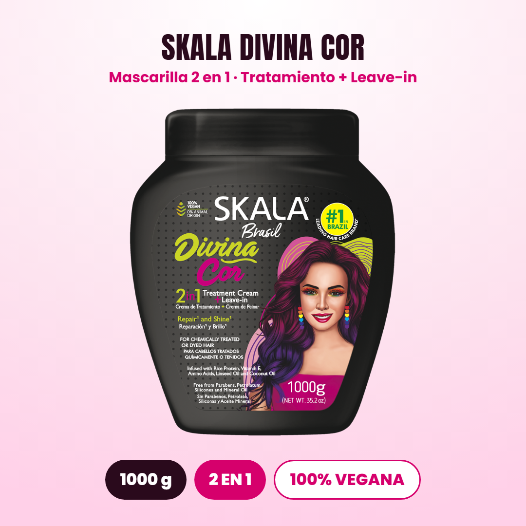 Mascarilla SKALA Divina Cor 1000g, tratamiento 2 en 1 mas leave-in, 100% vegana