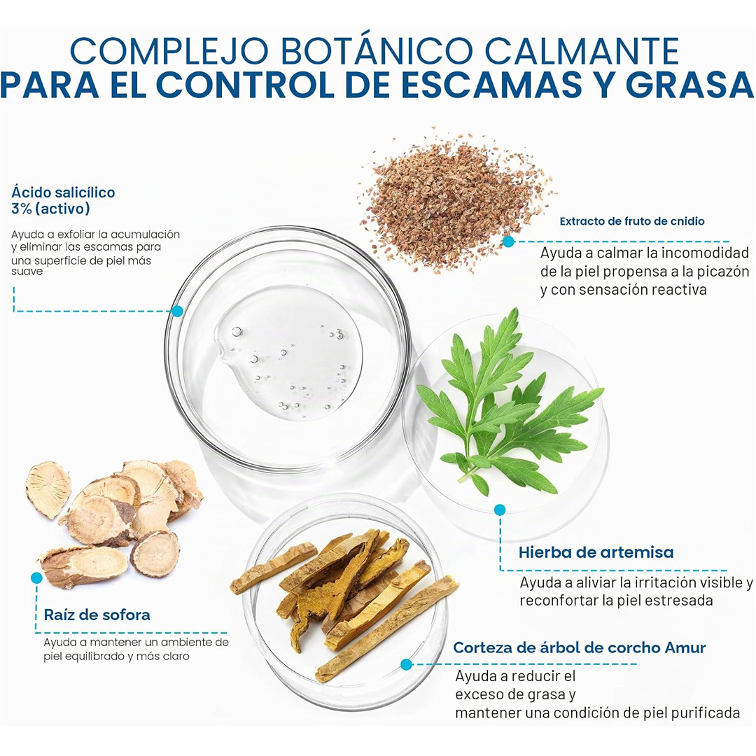Complejo botanico calmante: acido salicilico, cnidio, artemisa, sofora, corcho amur